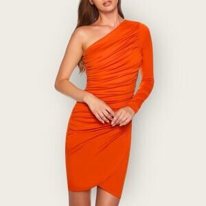 NWT | Susana Monaco | One-arm Gathered Tulip-hem Mini Dress | Pumpkin | Large